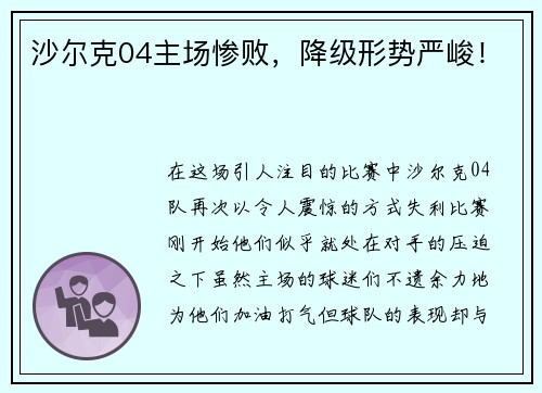 沙尔克04主场惨败，降级形势严峻！